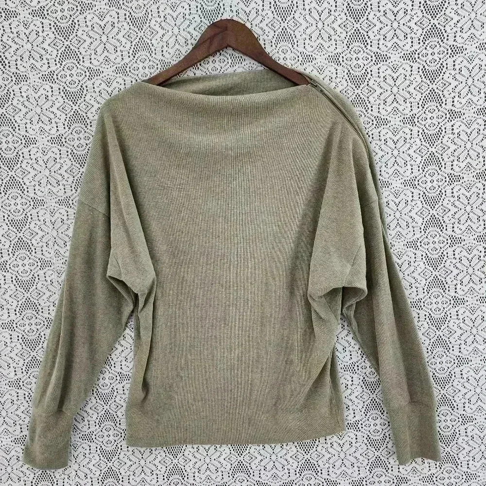 Hayden boat neck pull over army green knit sweater women's S